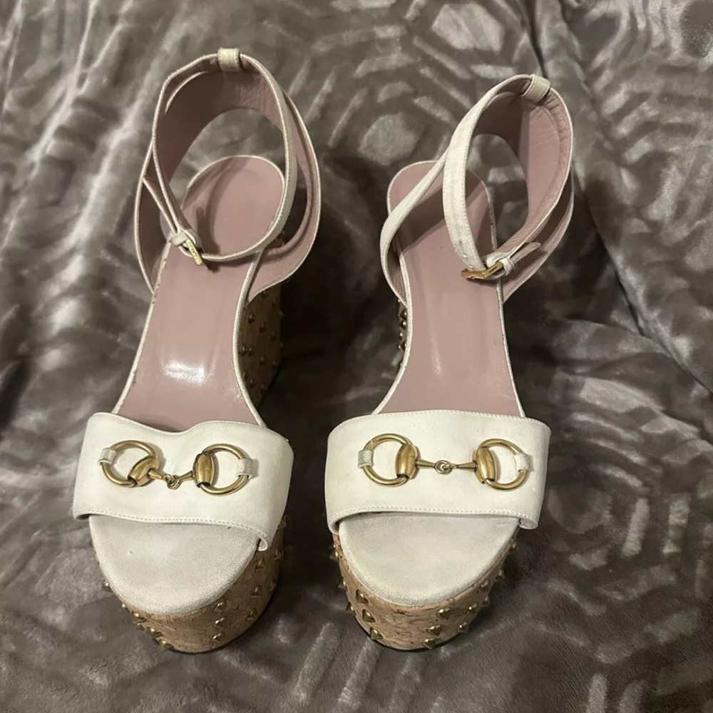 Gucci platform studded wedge heel sandals